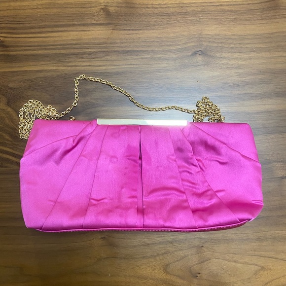 Charming Tailor Hot Pink Satin Evening Clutch Bag Chain Strap - Picture 4 of 8